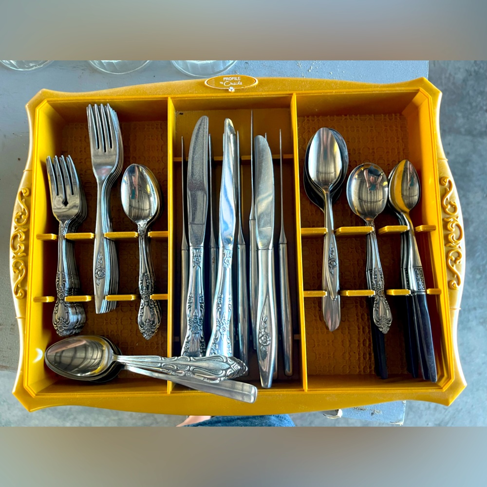 Onieda Vintage Stainless Steel Silverware set with tray